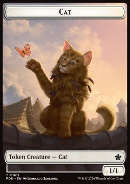 Cat Token (W 1/1) // Elf Warrior Token (G 1/1) - Magic: The Gathering Foundations: Tokens (Token) [TFDN-T 1/19]